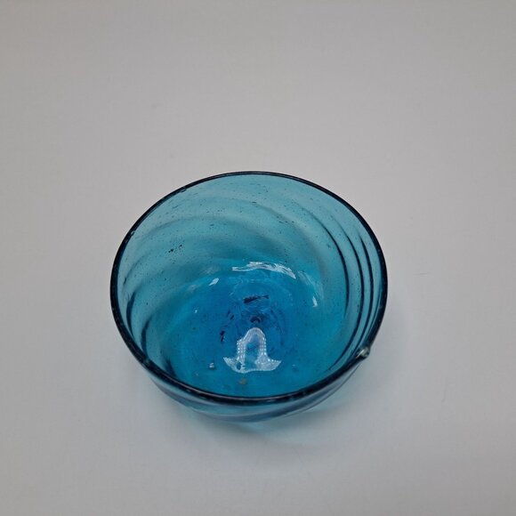 Hand Blown Blue Glass Bowl Unique Swirl Design Art Glass Decor Collectible - Picture 4 of 8